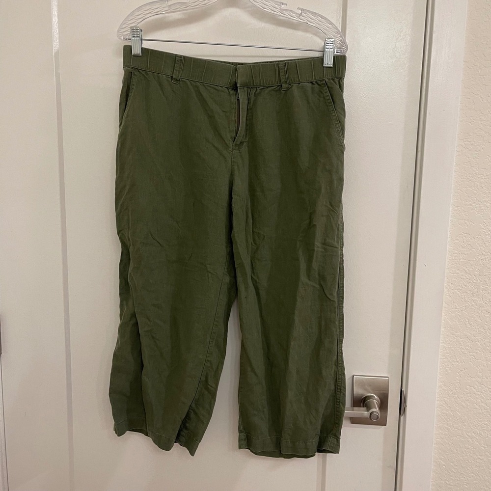 Vintage Liz Claiborne Linen Green Cropped Pants Chic Beachy Coastal Fall